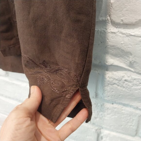 Cubavera Linen Blend Button-Up Shirt Mens XL Brown Embroidered Short Sleeve. Ple - Picture 8 of 13